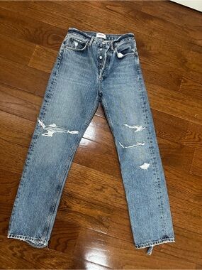 Agolde faded blue high-rise button-fly jeans